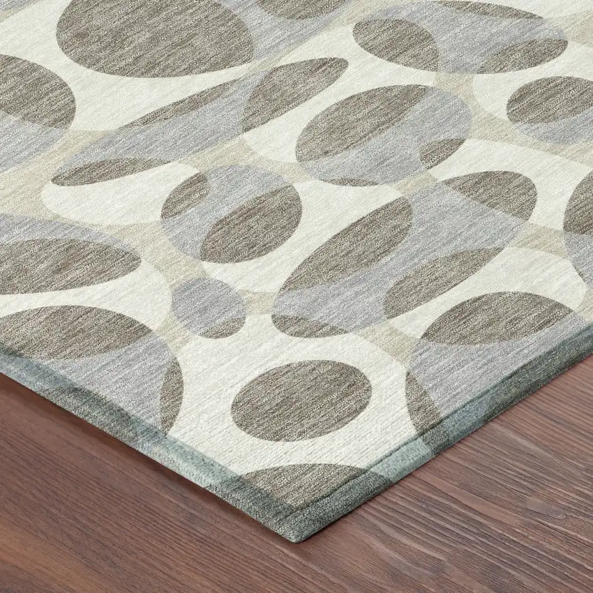 8' Taupe And Brown Round Abstract Washable Indoor Outdoor Area Rug Photo 6