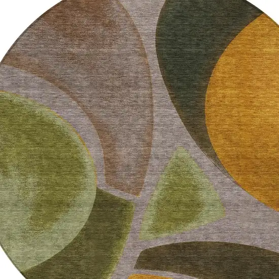 8' Taupe And Brown Round Abstract Washable Indoor Outdoor Area Rug Photo 2