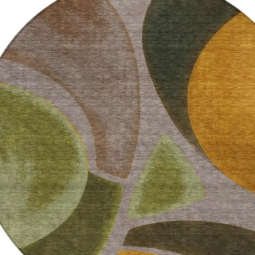 8' Taupe And Brown Round Abstract Washable Indoor Outdoor Area Rug Photo 2