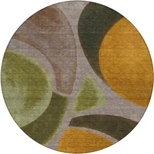Photo of 8' Taupe And Brown Round Abstract Washable Indoor Outdoor Area Rug