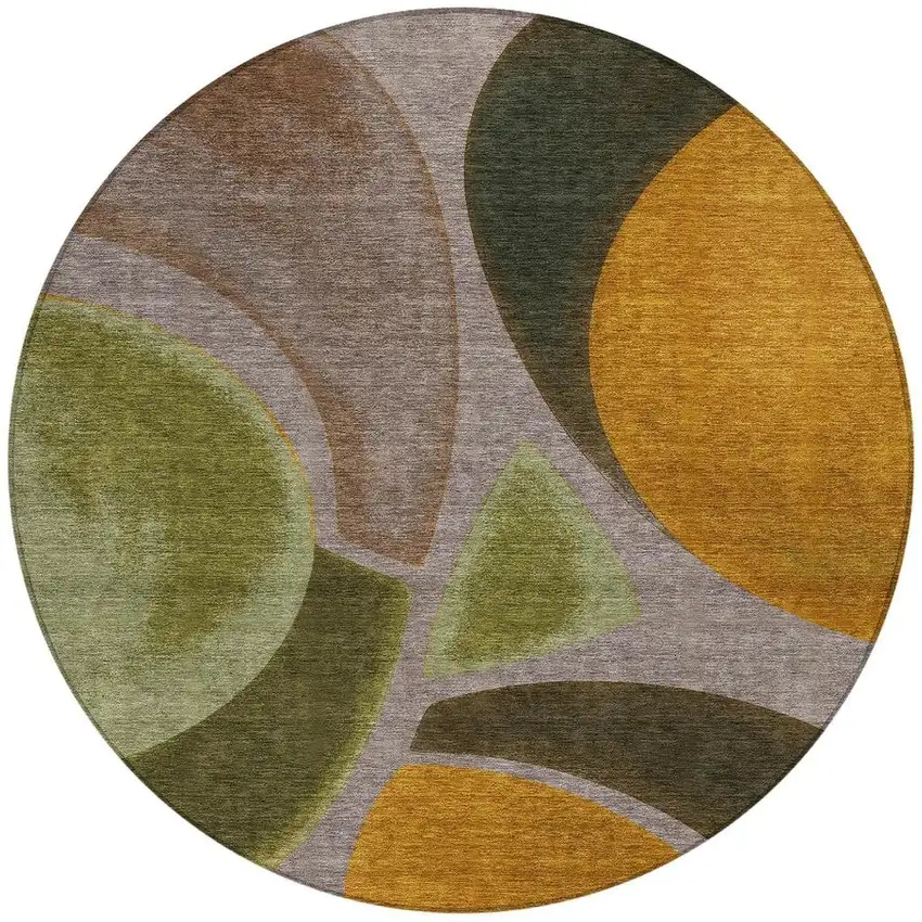 8' Taupe And Brown Round Abstract Washable Indoor Outdoor Area Rug Photo 3