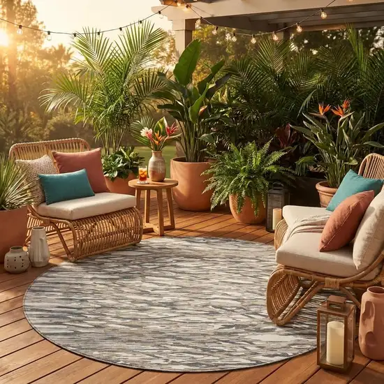 8' Taupe And Brown Round Abstract Washable Indoor Outdoor Area Rug Photo 1