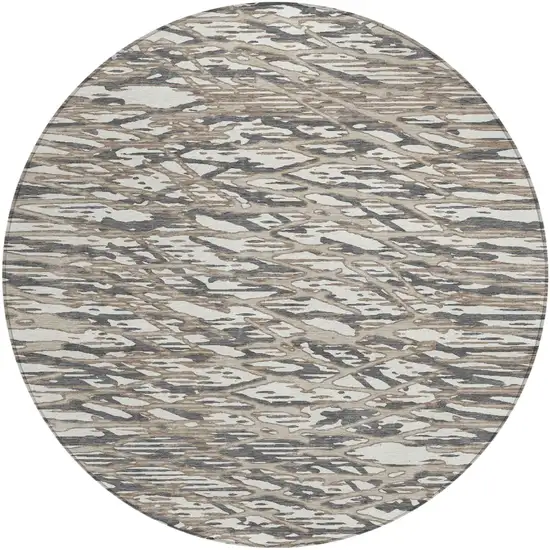 8' Taupe And Brown Round Abstract Washable Indoor Outdoor Area Rug Photo 2