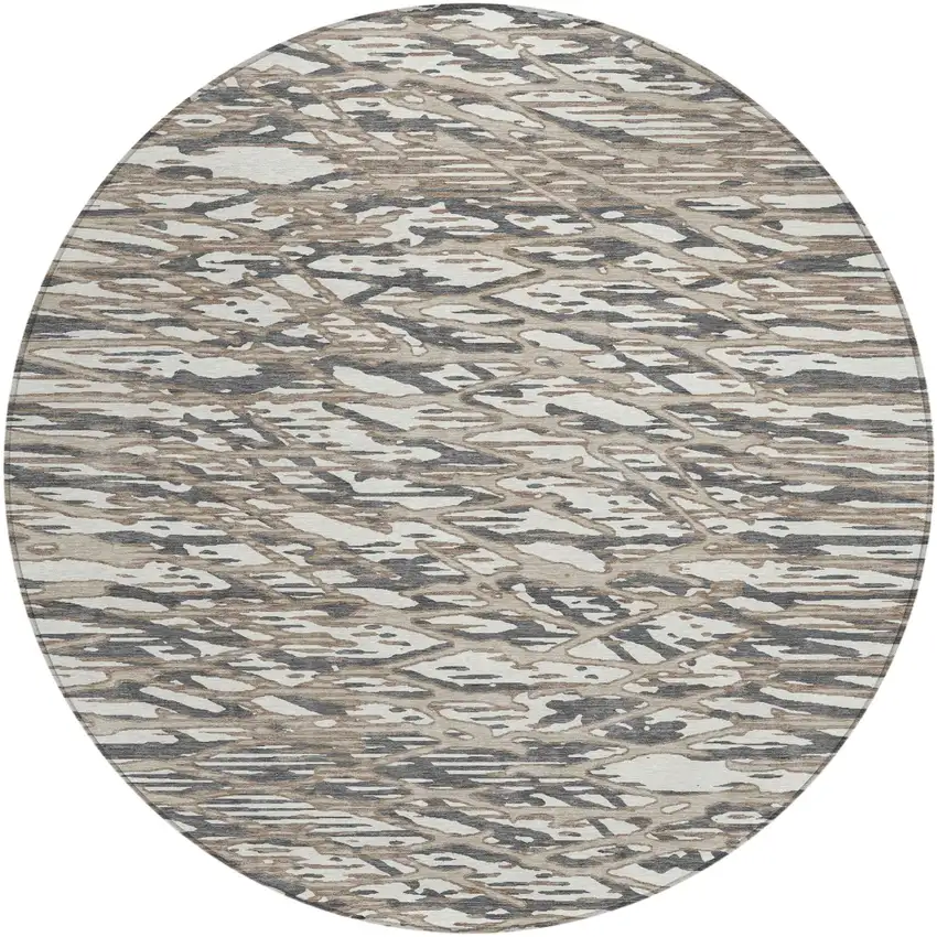 8' Taupe And Brown Round Abstract Washable Indoor Outdoor Area Rug Photo 2