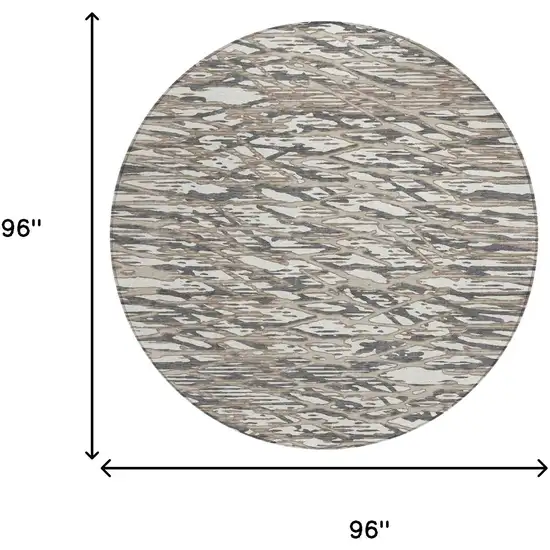8' Taupe And Brown Round Abstract Washable Indoor Outdoor Area Rug Photo 5