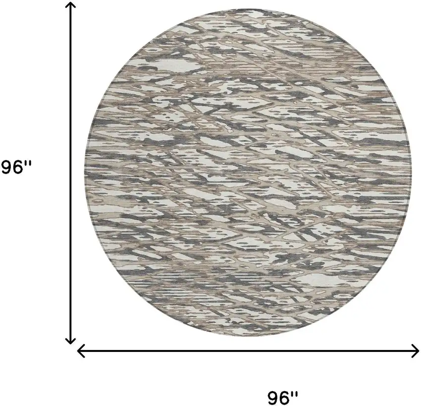 8' Taupe And Brown Round Abstract Washable Indoor Outdoor Area Rug Photo 5