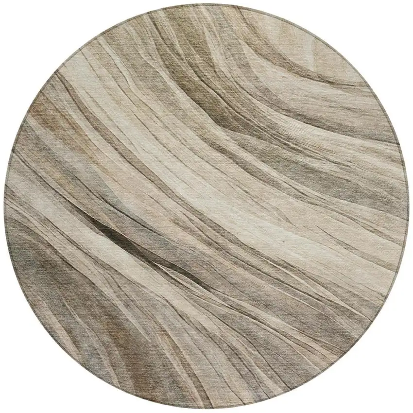 8' Taupe And Brown Round Abstract Washable Indoor Outdoor Area Rug Photo 3