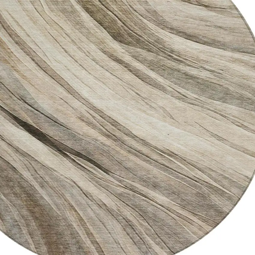 8' Taupe And Brown Round Abstract Washable Indoor Outdoor Area Rug Photo 4