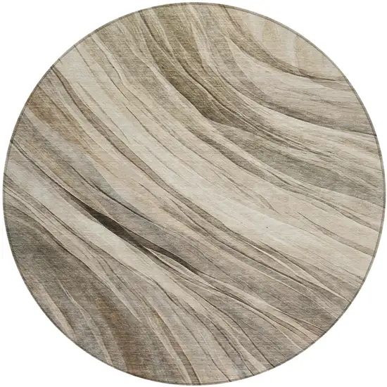 8' Taupe And Brown Round Abstract Washable Indoor Outdoor Area Rug Photo 1
