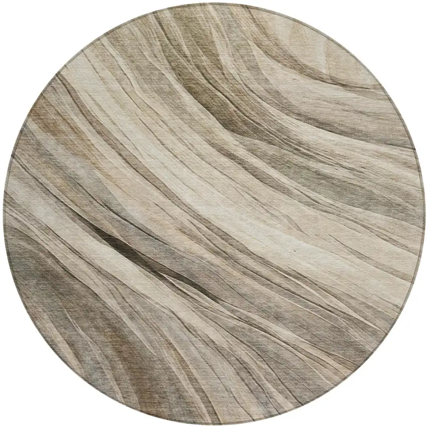 8' Taupe And Brown Round Abstract Washable Indoor Outdoor Area Rug Photo 1