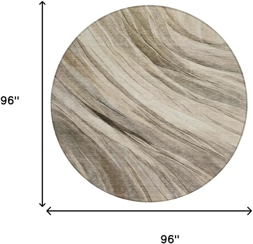 8' Taupe And Brown Round Abstract Washable Indoor Outdoor Area Rug Photo 8