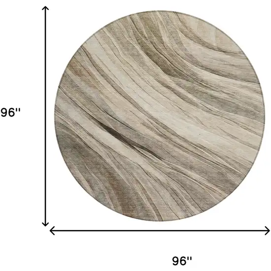 8' Taupe And Brown Round Abstract Washable Indoor Outdoor Area Rug Photo 8