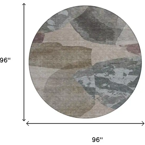 8' Taupe And Brown Round Abstract Washable Indoor Outdoor Area Rug Photo 6