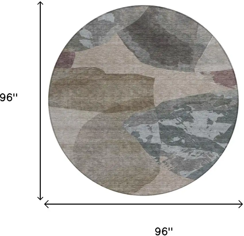 8' Taupe And Brown Round Abstract Washable Indoor Outdoor Area Rug Photo 6