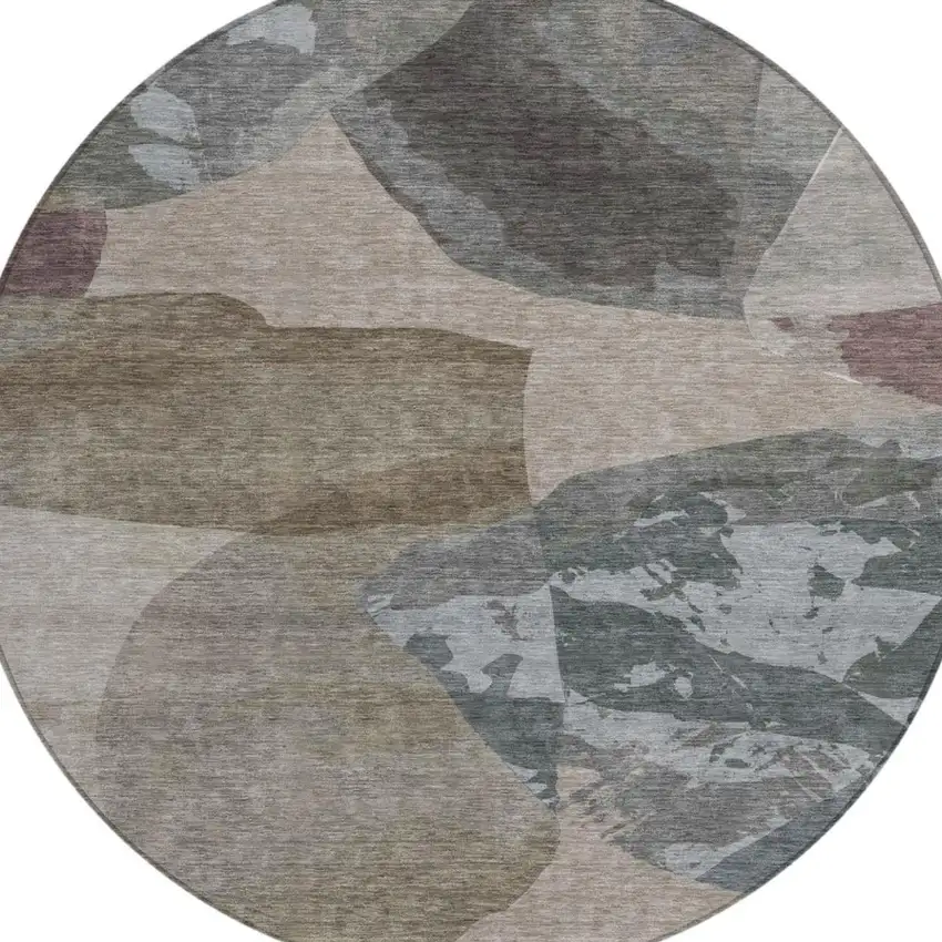 8' Taupe And Brown Round Abstract Washable Indoor Outdoor Area Rug Photo 3
