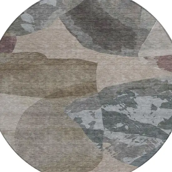 8' Taupe And Brown Round Abstract Washable Indoor Outdoor Area Rug Photo 2