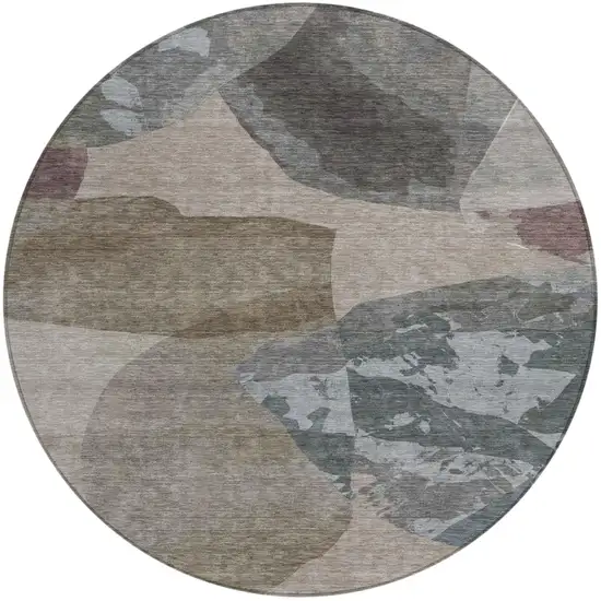 8' Taupe And Brown Round Abstract Washable Indoor Outdoor Area Rug Photo 1