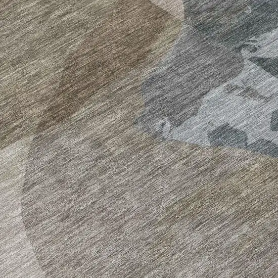 8' Taupe And Brown Round Abstract Washable Indoor Outdoor Area Rug Photo 5