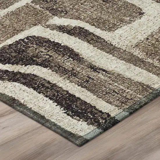 8' Taupe And Brown Round Abstract Washable Indoor Outdoor Area Rug Photo 3