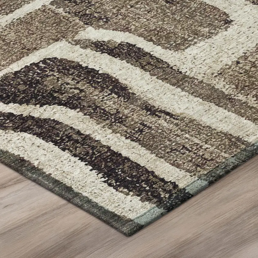 8' Taupe And Brown Round Abstract Washable Indoor Outdoor Area Rug Photo 3