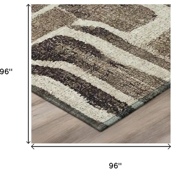 8' Taupe And Brown Round Abstract Washable Indoor Outdoor Area Rug Photo 6