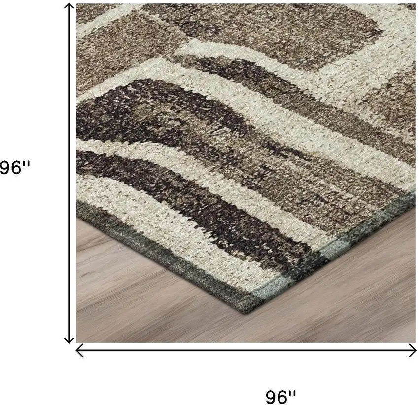 8' Taupe And Brown Round Abstract Washable Indoor Outdoor Area Rug Photo 6