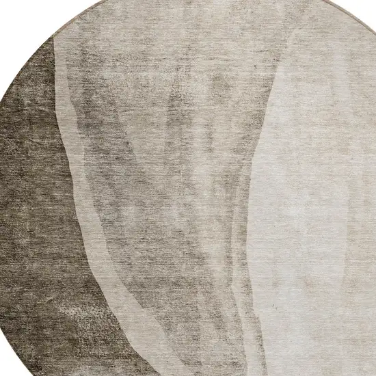8' Taupe And Brown Round Abstract Washable Indoor Outdoor Area Rug Photo 4