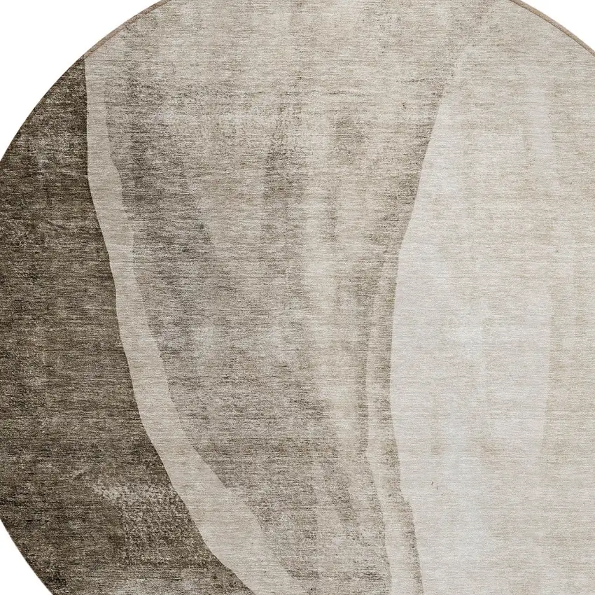 8' Taupe And Brown Round Abstract Washable Indoor Outdoor Area Rug Photo 4