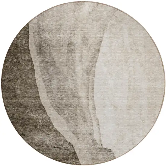 8' Taupe And Brown Round Abstract Washable Indoor Outdoor Area Rug Photo 2