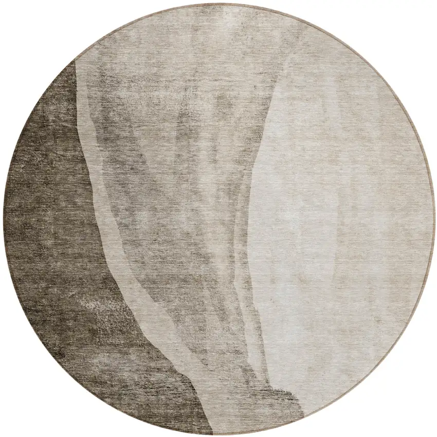 8' Taupe And Brown Round Abstract Washable Indoor Outdoor Area Rug Photo 2