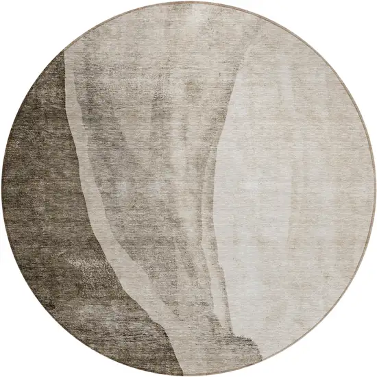 8' Taupe And Brown Round Abstract Washable Indoor Outdoor Area Rug Photo 2