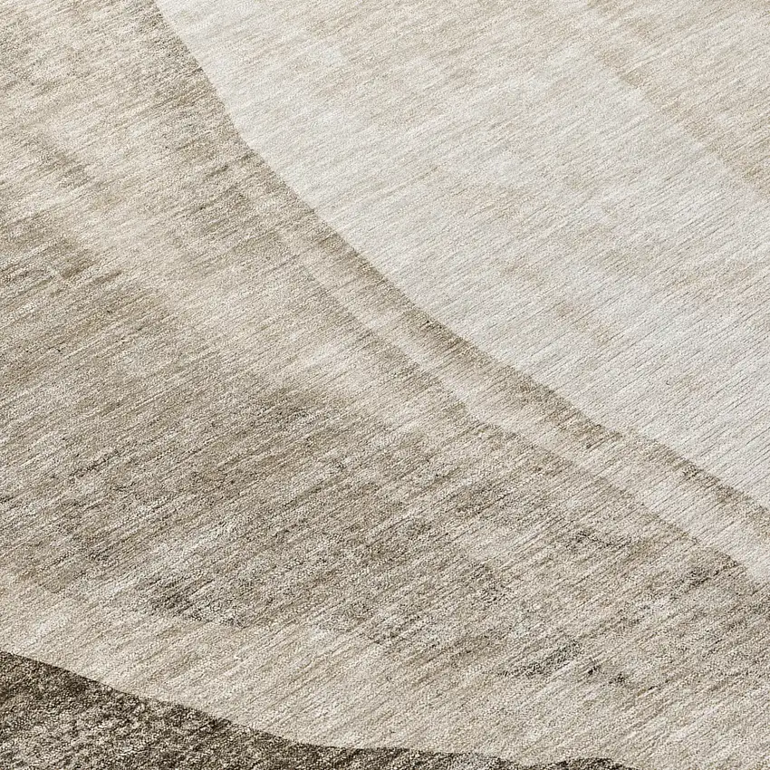 8' Taupe And Brown Round Abstract Washable Indoor Outdoor Area Rug Photo 8