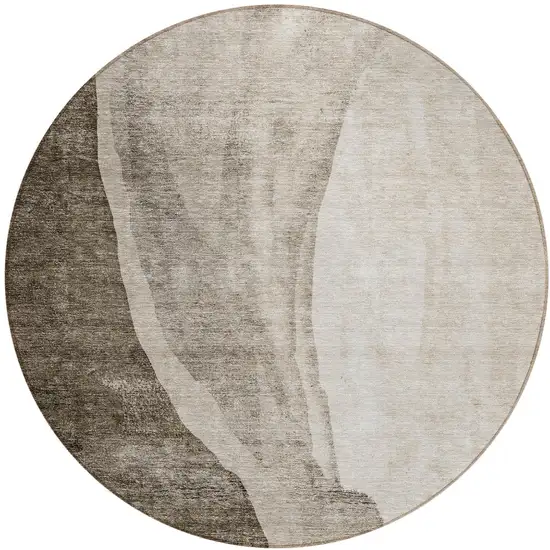 8' Taupe And Brown Round Abstract Washable Indoor Outdoor Area Rug Photo 5