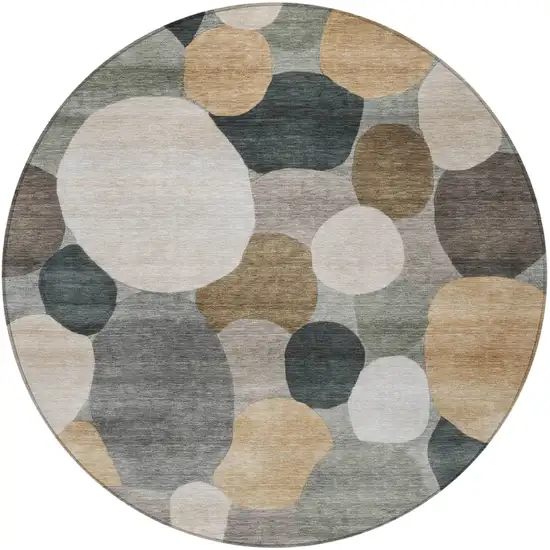 8' Taupe And Brown Round Geometric Washable Indoor Outdoor Area Rug Photo 3