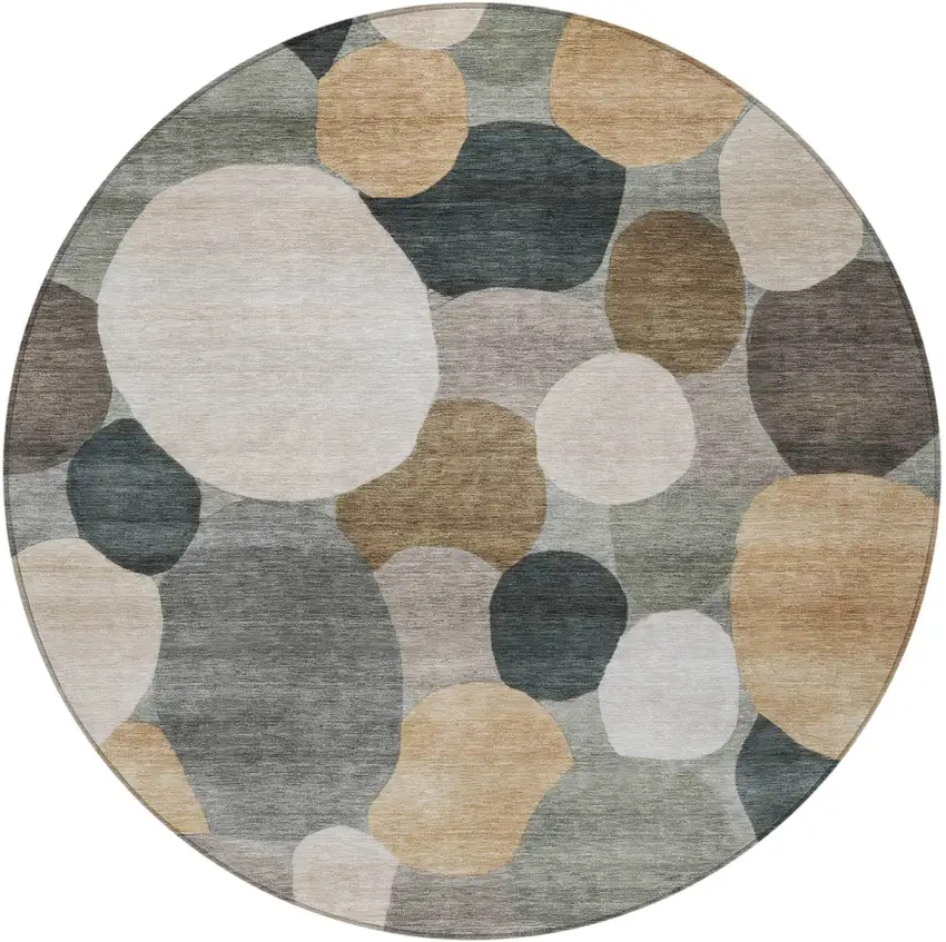 8' Taupe And Brown Round Geometric Washable Indoor Outdoor Area Rug Photo 3