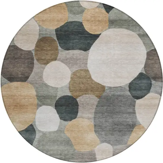 8' Taupe And Brown Round Geometric Washable Indoor Outdoor Area Rug Photo 1