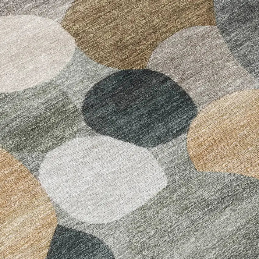 8' Taupe And Brown Round Geometric Washable Indoor Outdoor Area Rug Photo 9