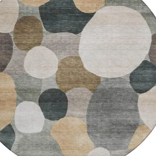 8' Taupe And Brown Round Geometric Washable Indoor Outdoor Area Rug Photo 2