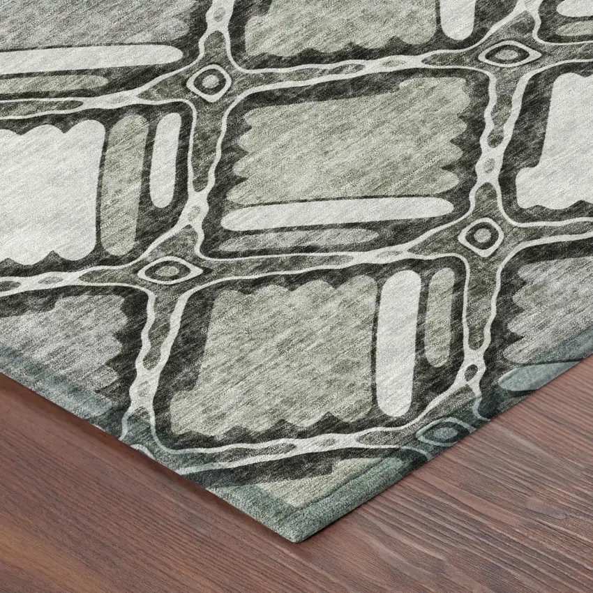 8' Taupe And Brown Round Geometric Washable Indoor Outdoor Area Rug Photo 3