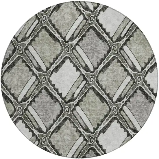 8' Taupe And Brown Round Geometric Washable Indoor Outdoor Area Rug Photo 2