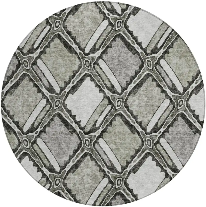 8' Taupe And Brown Round Geometric Washable Indoor Outdoor Area Rug Photo 2