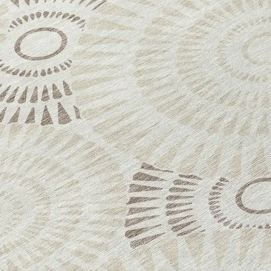 8' Taupe And Brown Round Geometric Washable Indoor Outdoor Area Rug Photo 4