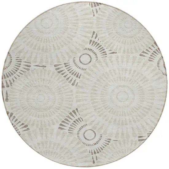 8' Taupe And Brown Round Geometric Washable Indoor Outdoor Area Rug Photo 6