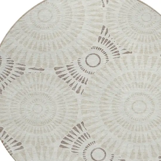 8' Taupe And Brown Round Geometric Washable Indoor Outdoor Area Rug Photo 5