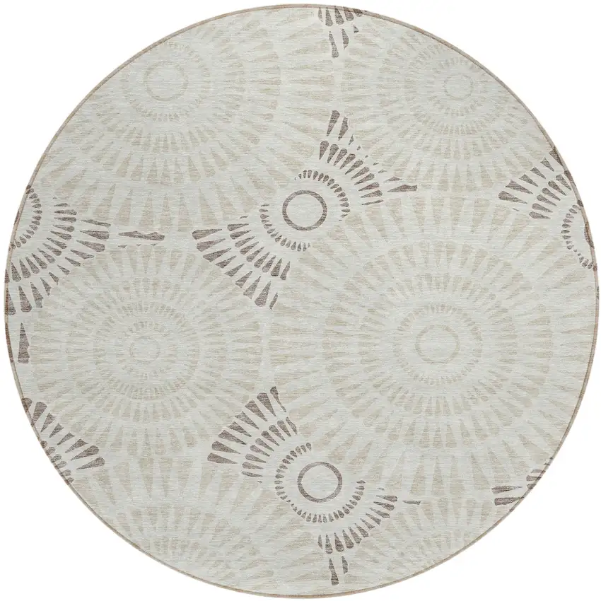 8' Taupe And Brown Round Geometric Washable Indoor Outdoor Area Rug Photo 2