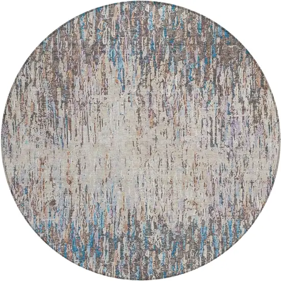 8' Taupe And Brown Round Striped Washable Indoor Outdoor Area Rug Photo 1
