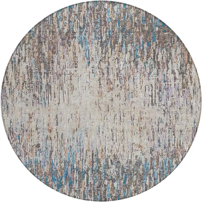 8' Taupe And Brown Round Striped Washable Indoor Outdoor Area Rug Photo 1