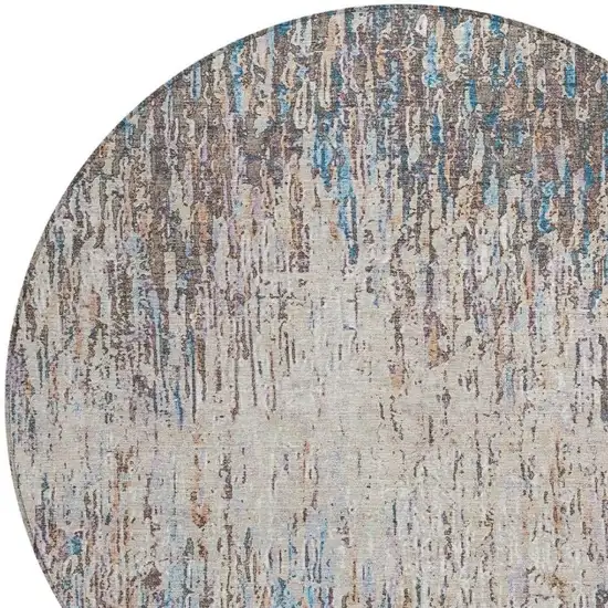 8' Taupe And Brown Round Striped Washable Indoor Outdoor Area Rug Photo 2