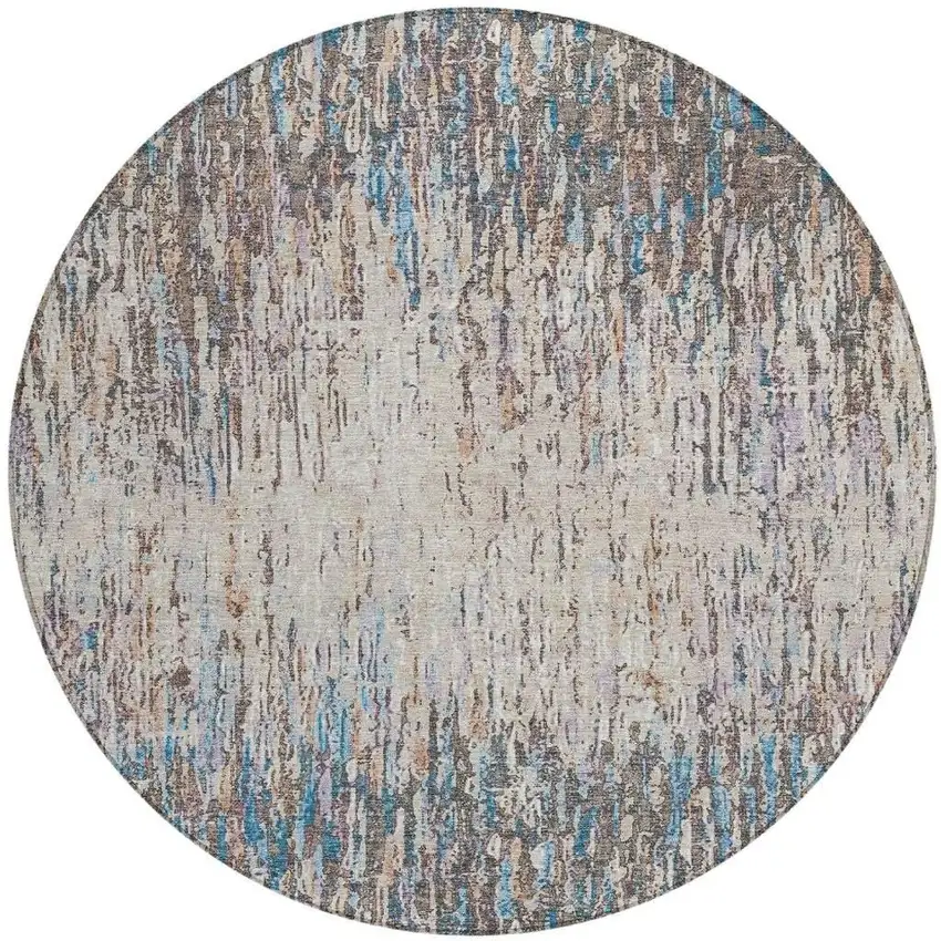 8' Taupe And Brown Round Striped Washable Indoor Outdoor Area Rug Photo 3