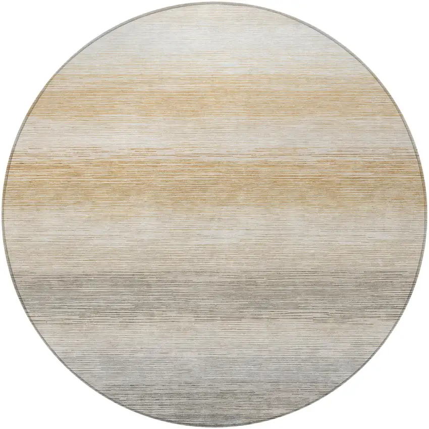 8' Taupe And Brown Round Striped Washable Indoor Outdoor Area Rug Photo 3